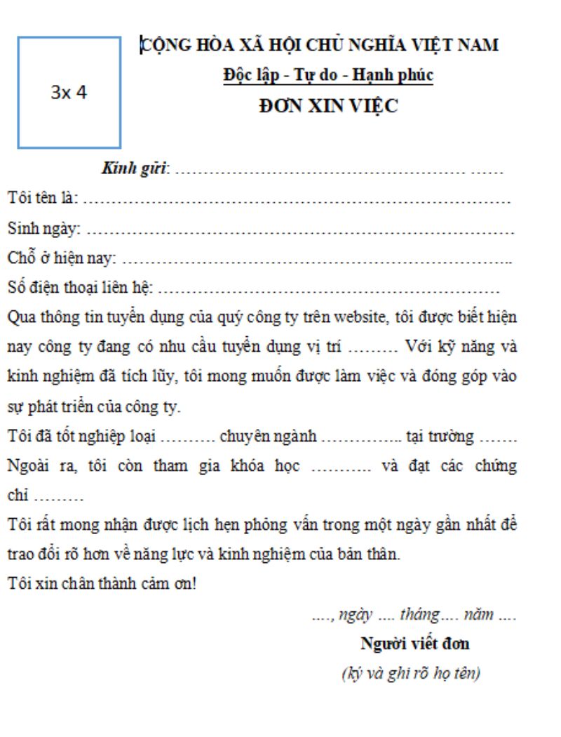 Mẫu đơn xin việc dạng word