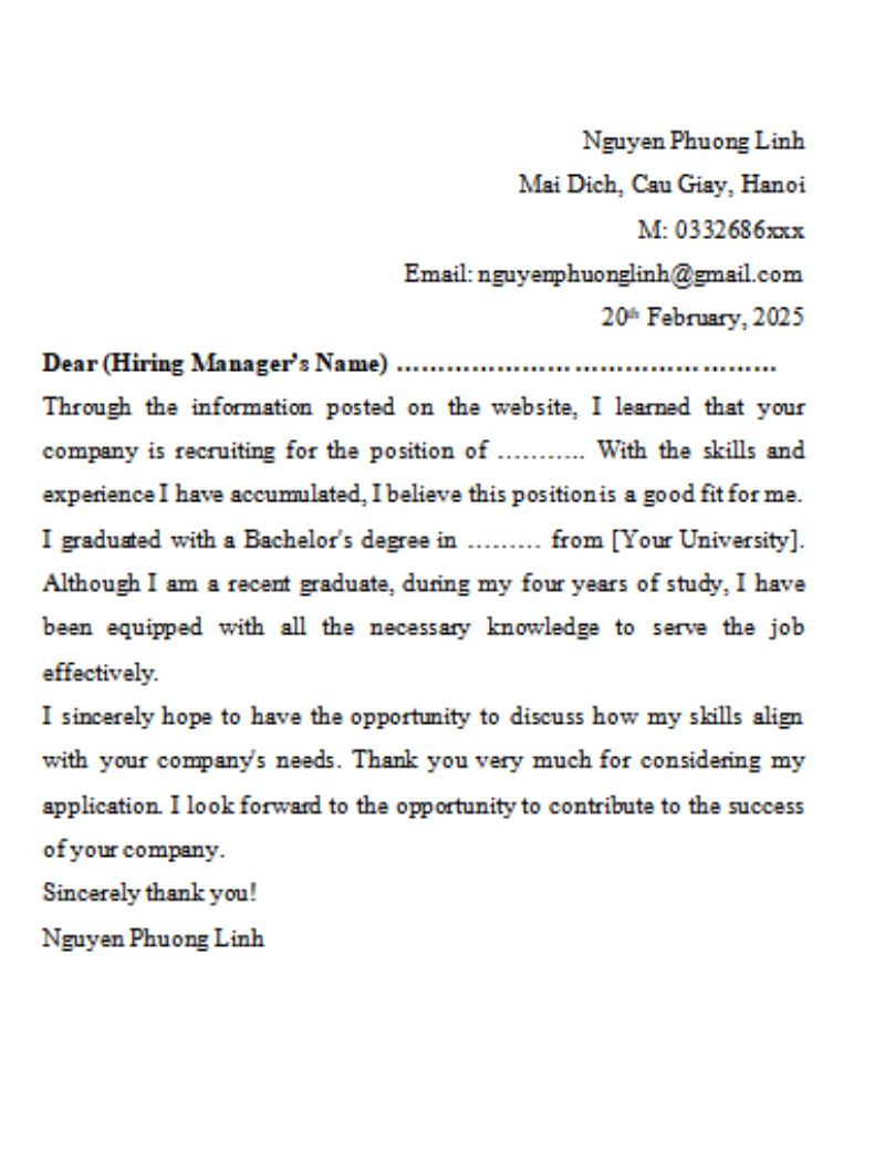 Mẫu đơn xin việc tiếng Anh 