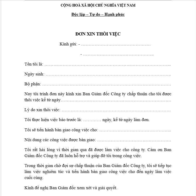 Mẫu đơn xin nghỉ việc viết tay số 2