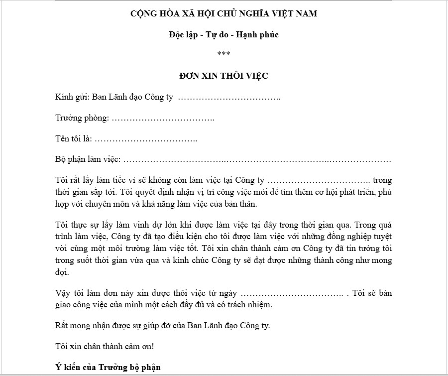 Tải ngay Mẫu đơn xin nghỉ việc của nhân viên văn phòng