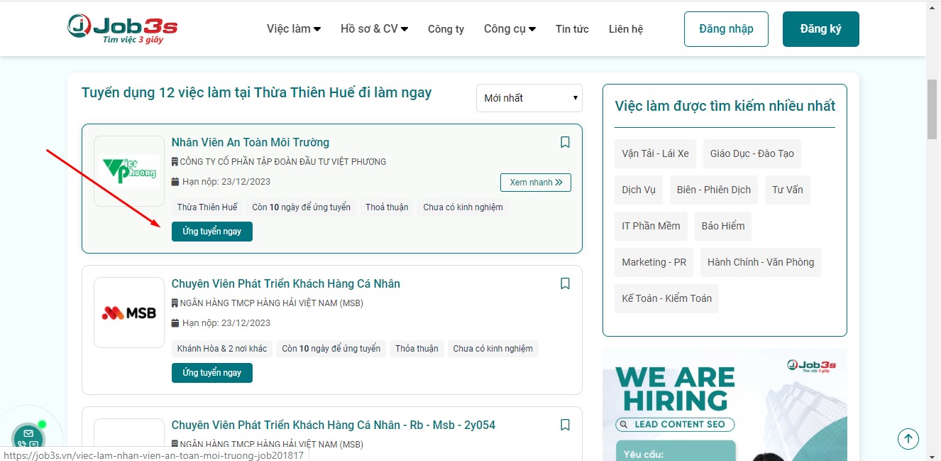 Tìm việc làm Thừa Thiên Huế tại Job3s