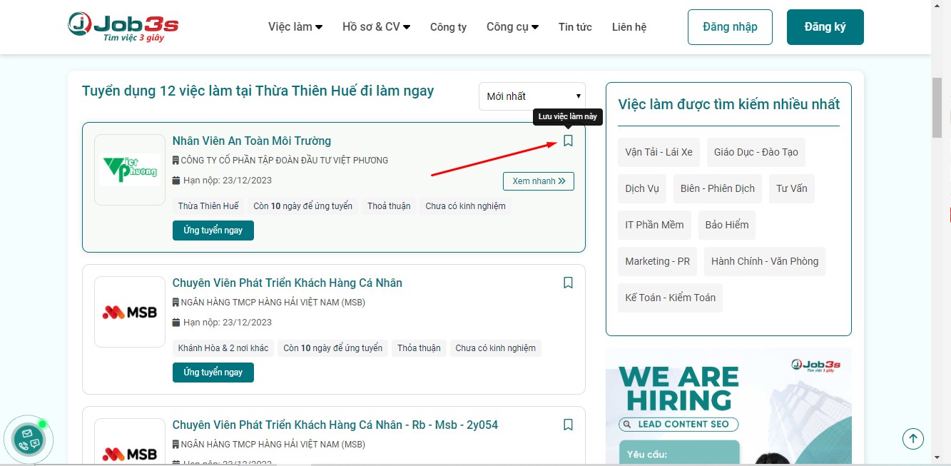 Tìm việc làm Thừa Thiên Huế tại Job3s