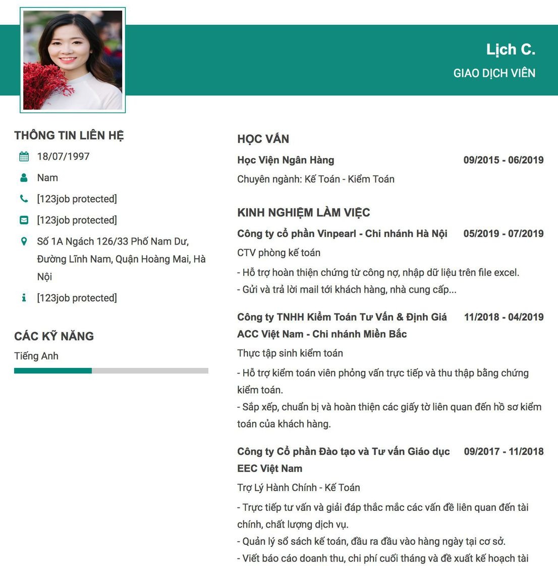 Mẫu CV ngân hàng có phong cách truyền thống