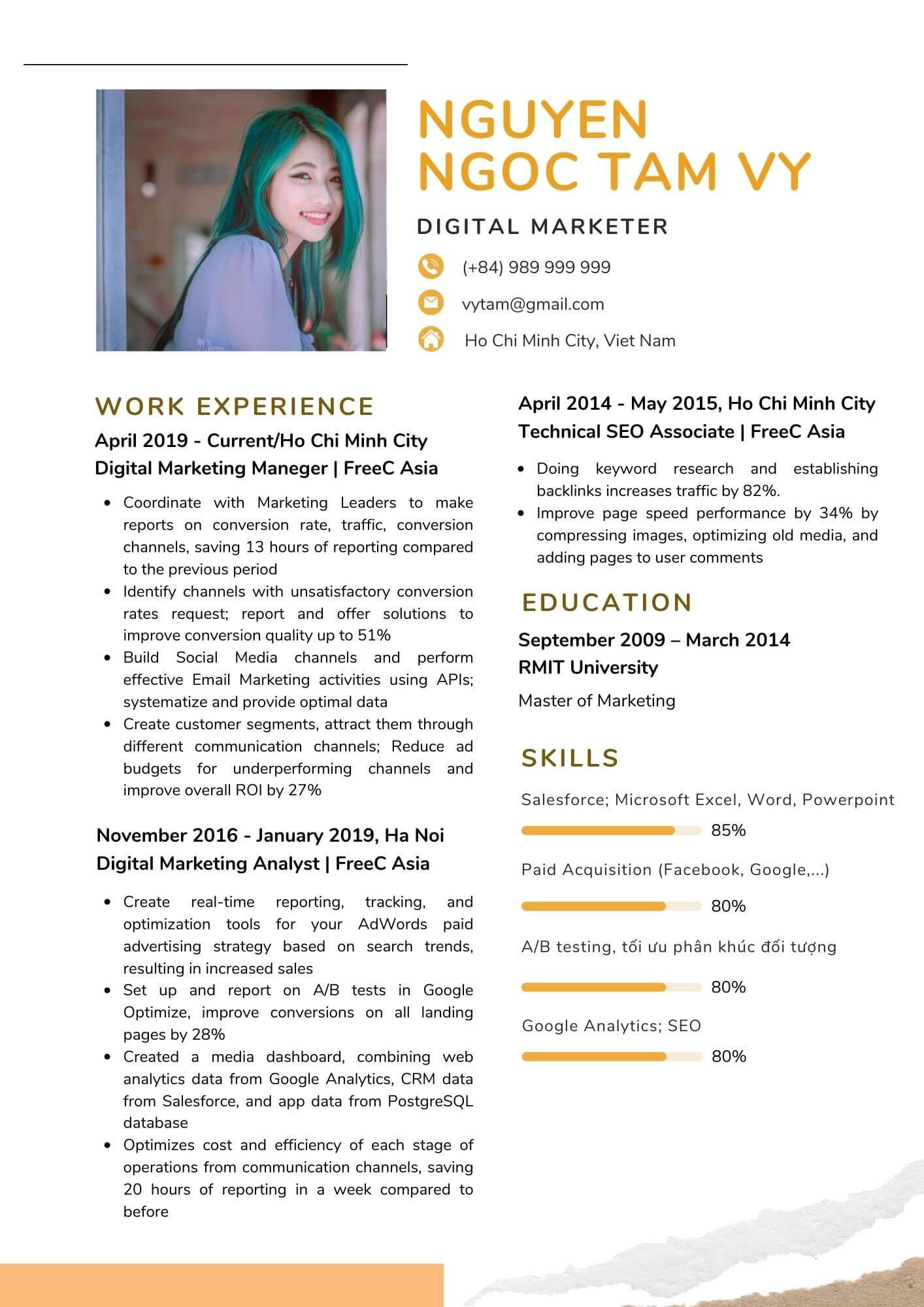 cv xin việc digital marketing tiếng anh