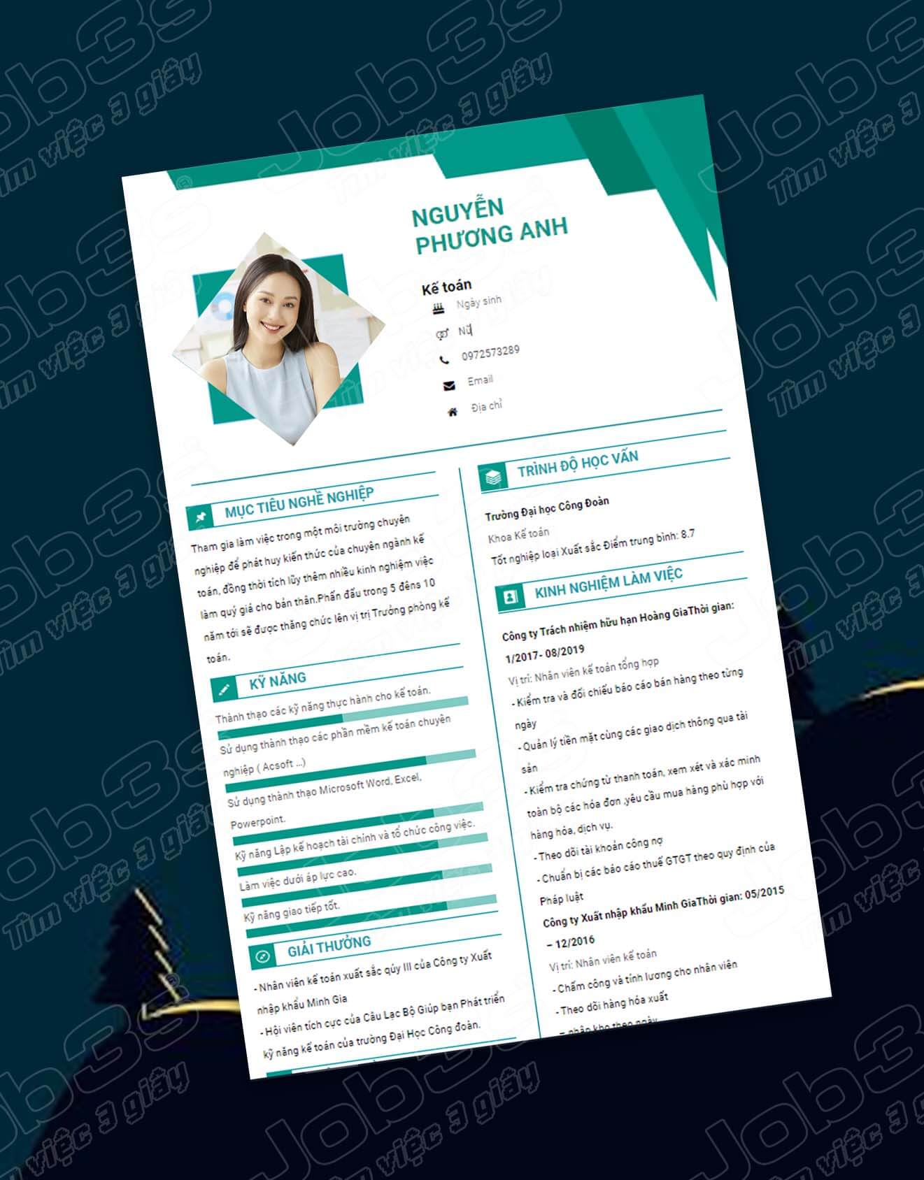 cv xin việc kế toán trưởng