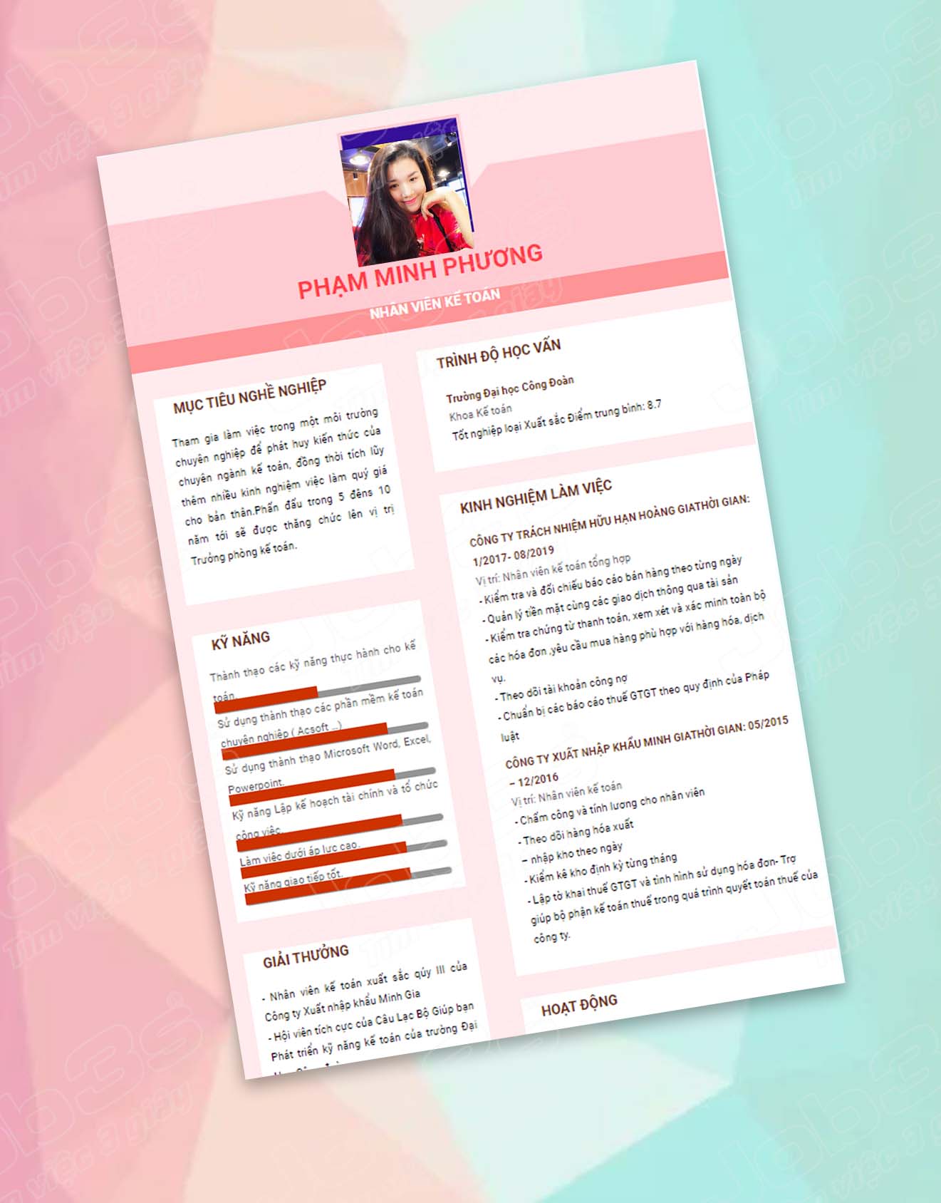 mẫu cv xin việc kế toán trưởng