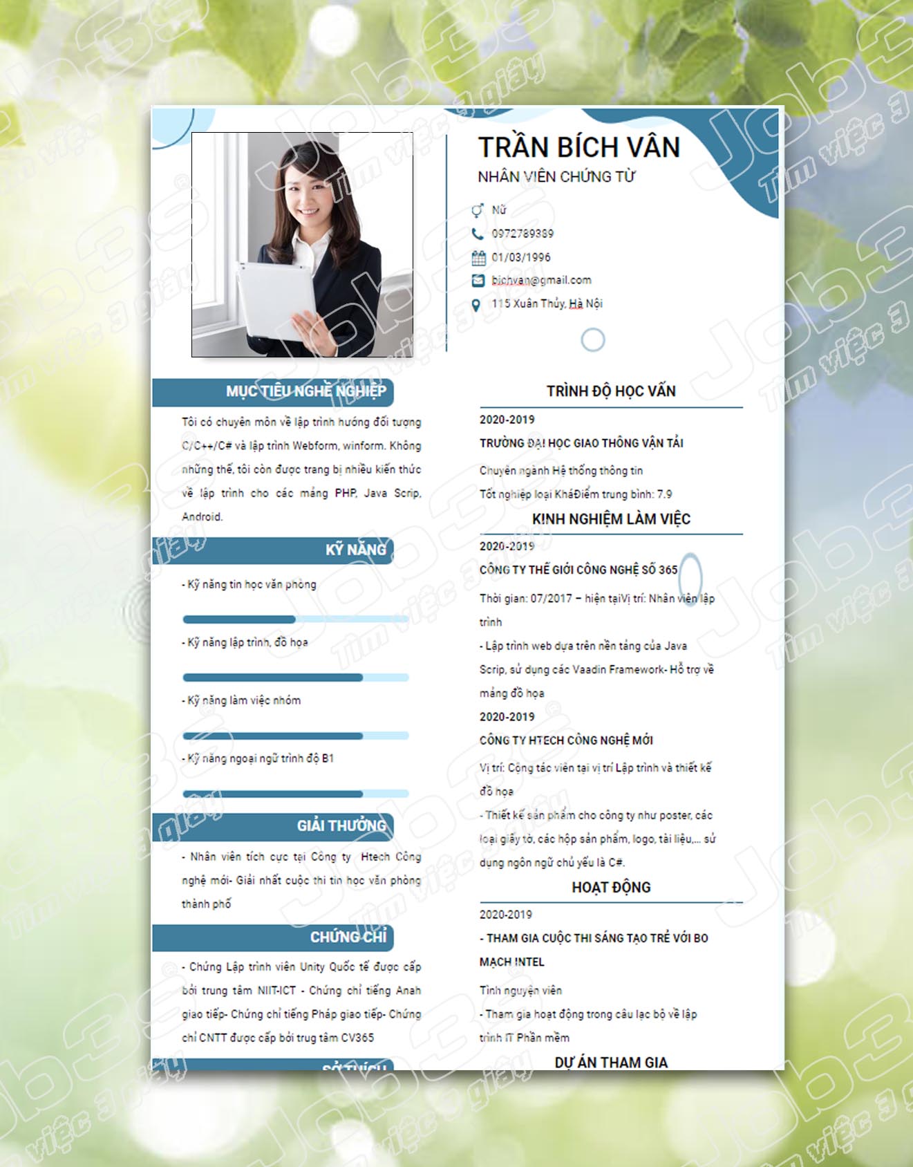 cách viết cv thực tập sinh kế toán