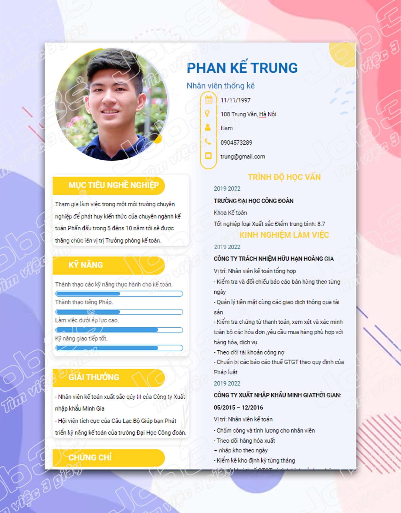 cv xin việc thực tập sinh kế toán