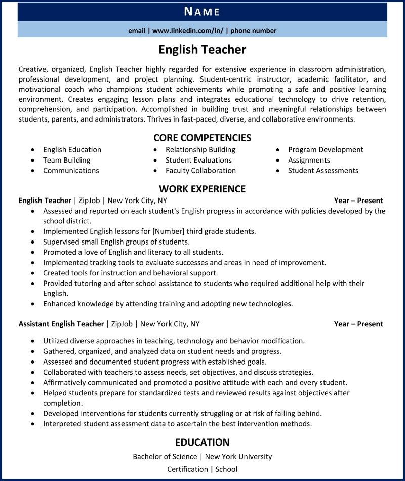 mẫu cv tiếng anh teaching assistant