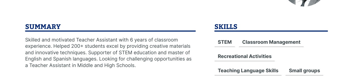 tóm tắt trong cv tiếng anh teaching assistant