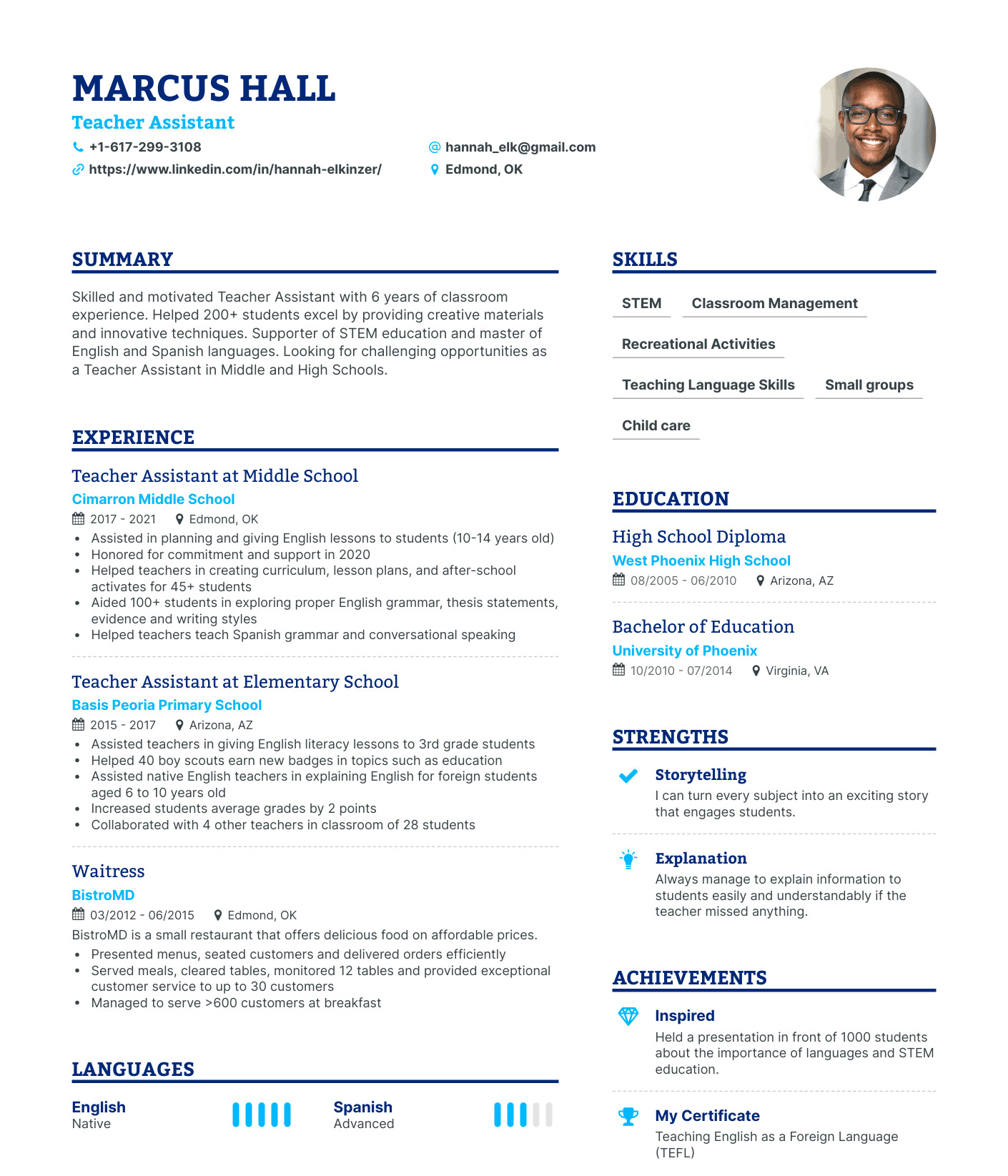 cv tiếng anh teaching assistant