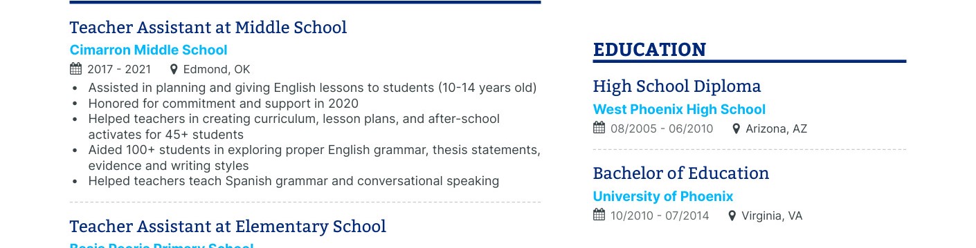 học vấn trong cv tiếng anh teaching assistant