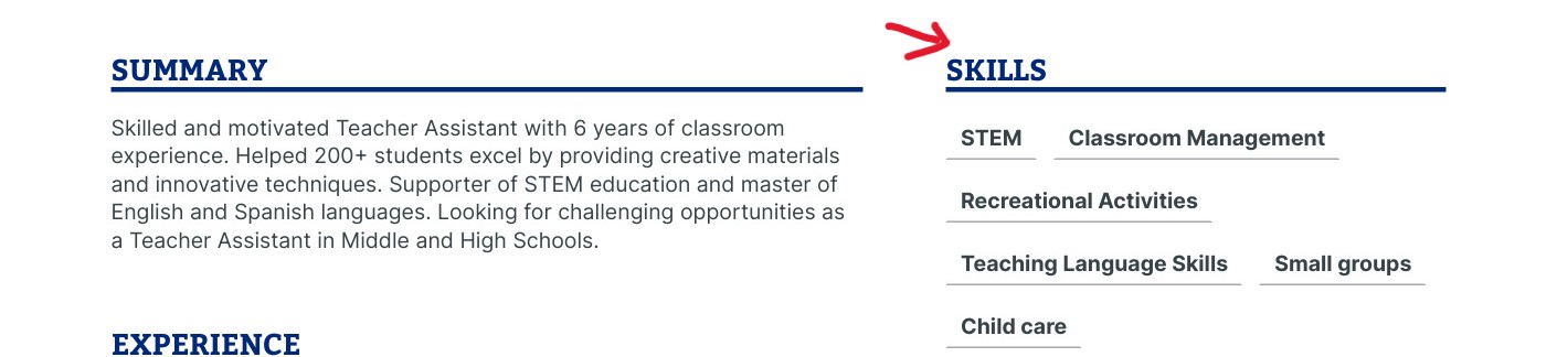 kỹ năng trong cv tiếng anh teaching assistant