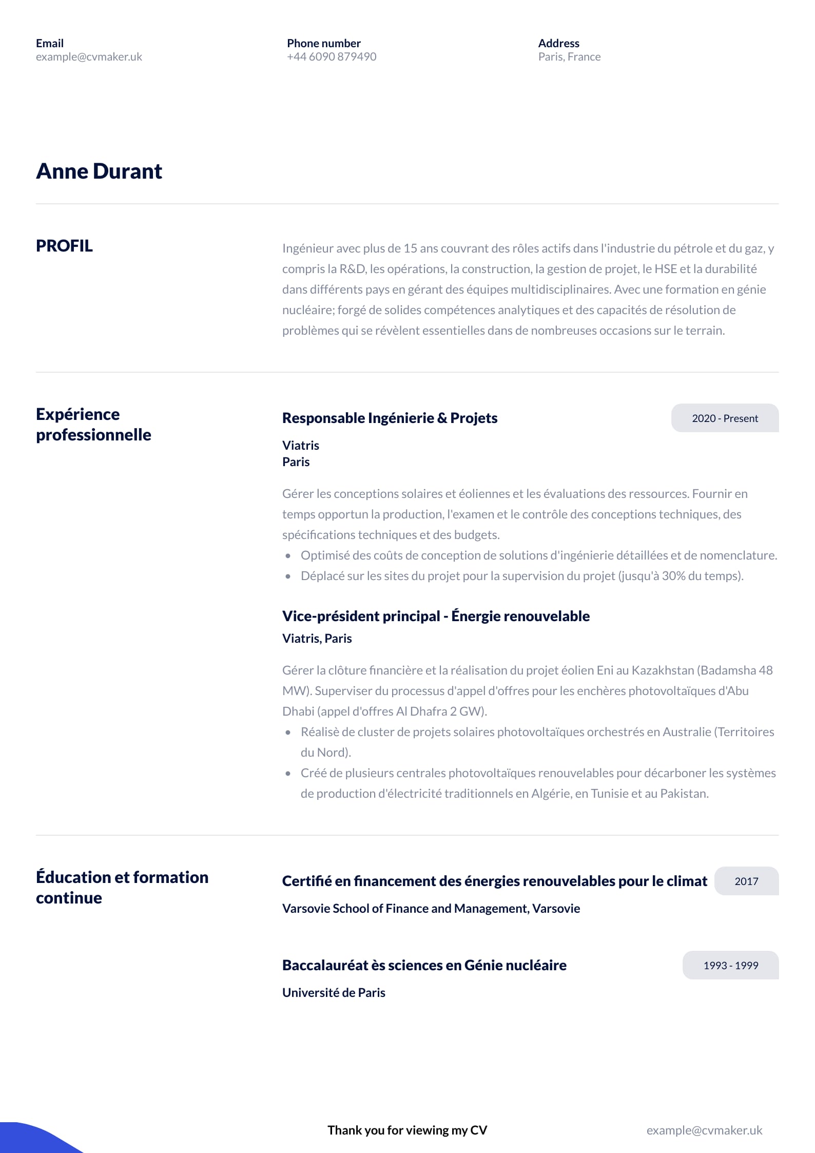 cv xin việc tiếng pháp