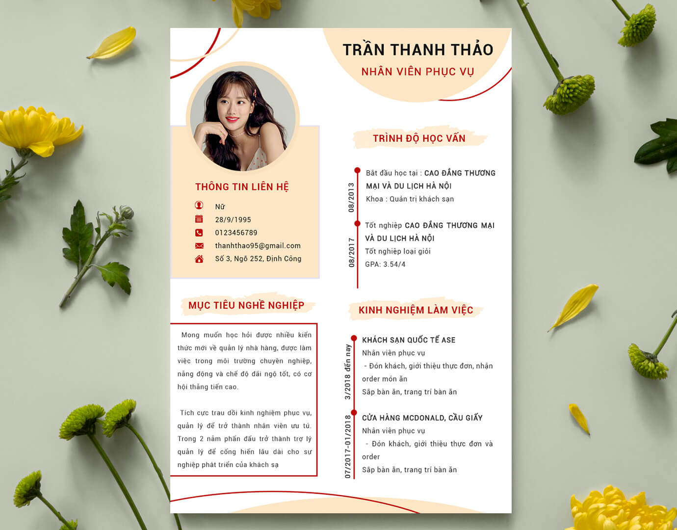 mẫu cv xin việc phục vụ