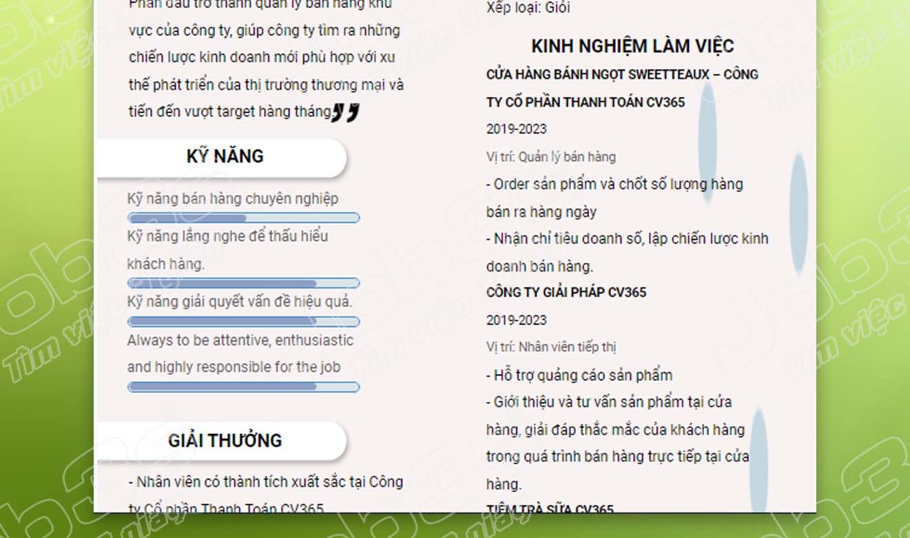 kỹ năng trong cv nhân viên phục vụ