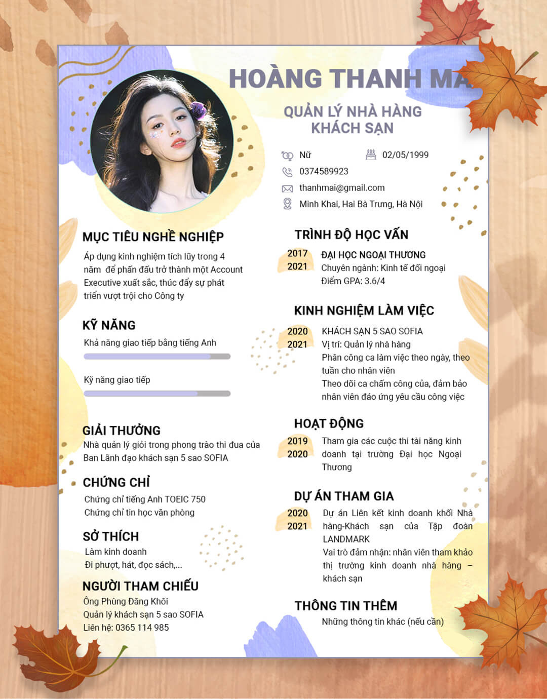 mẫu cv nhân viên phục vụ