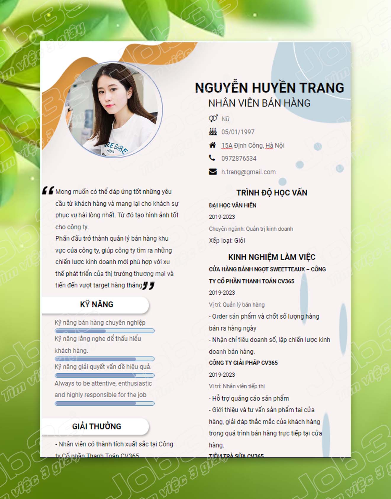 mẫu cv phục vụ