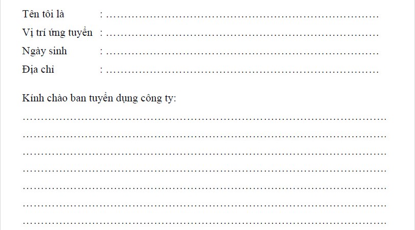 nội dung của đơn xin việc lái xe
