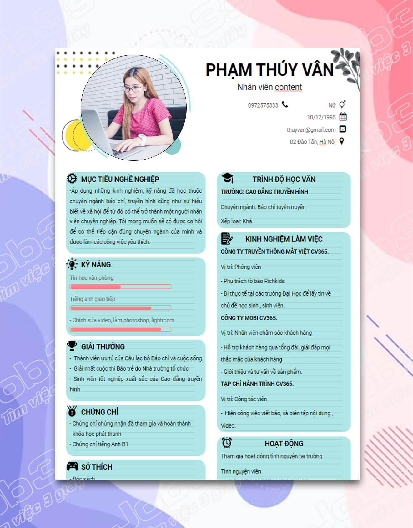 mẫu cv xin việc phổ thông