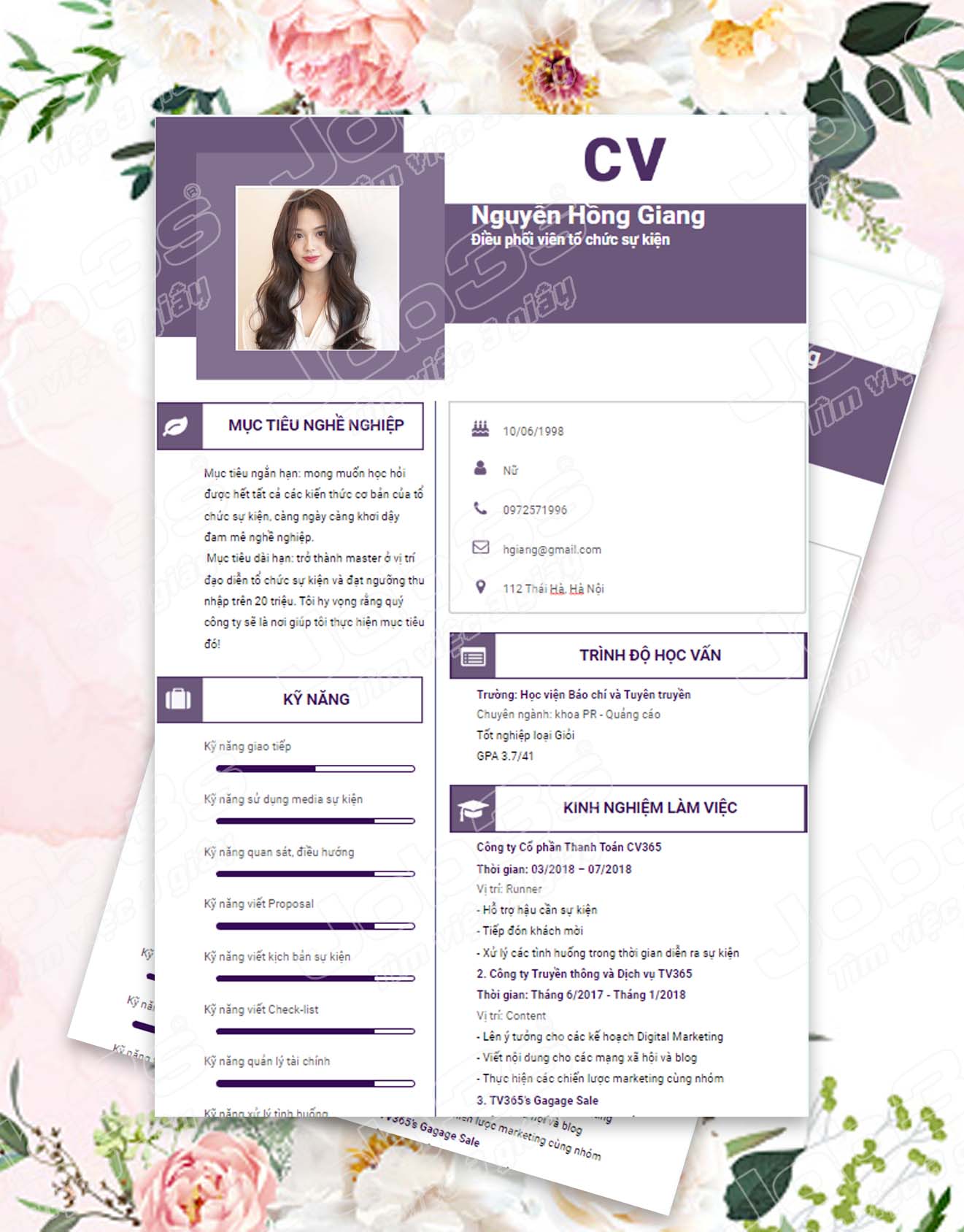 mẫu cv xin việc phổ thông