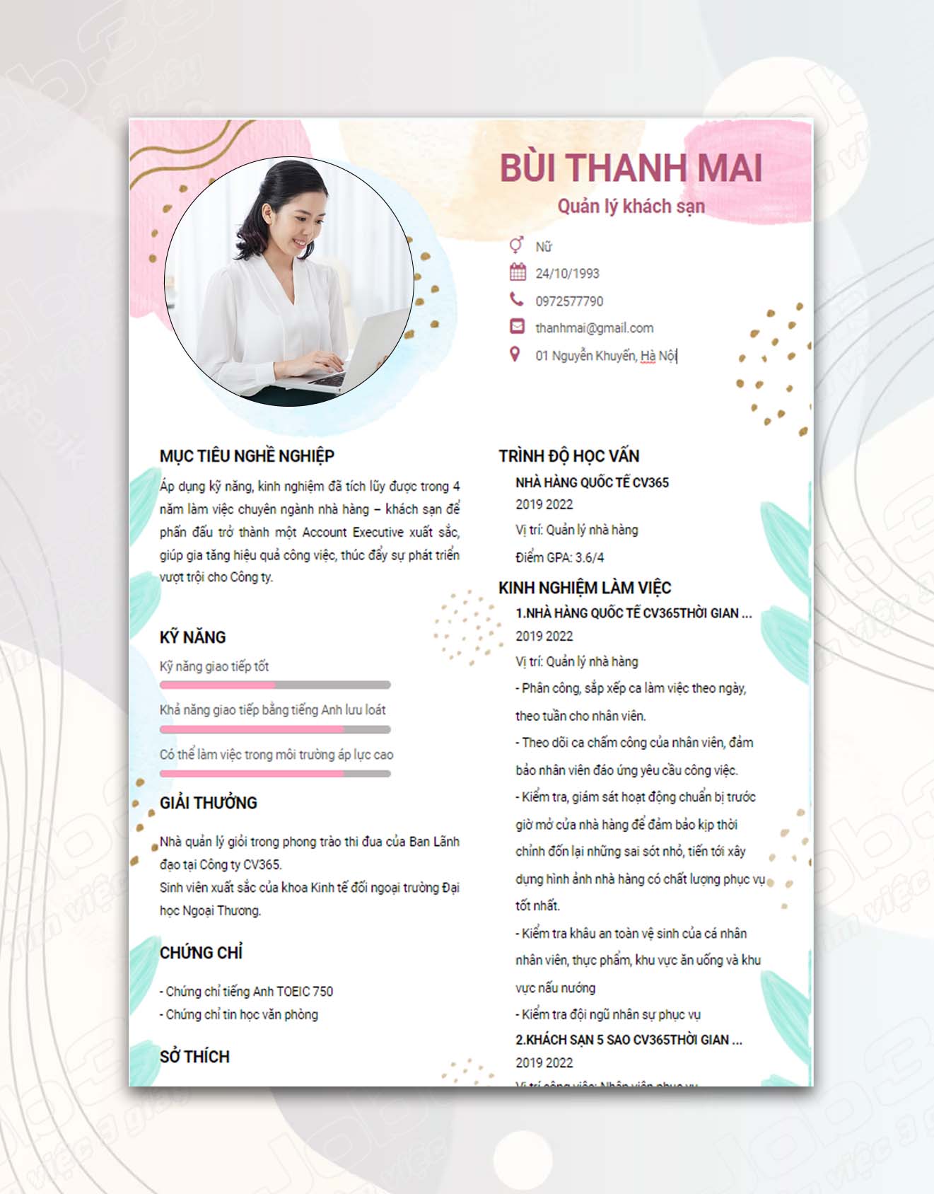 mẫu cv xin việc phổ thông