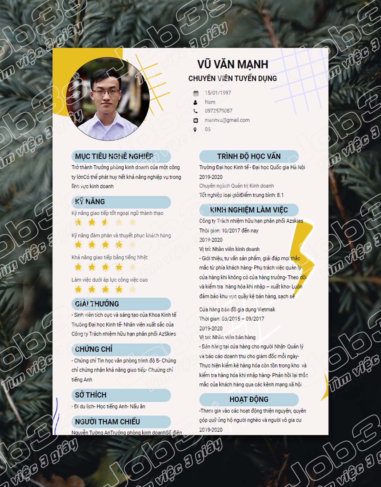 mẫu cv xin việc phổ thông