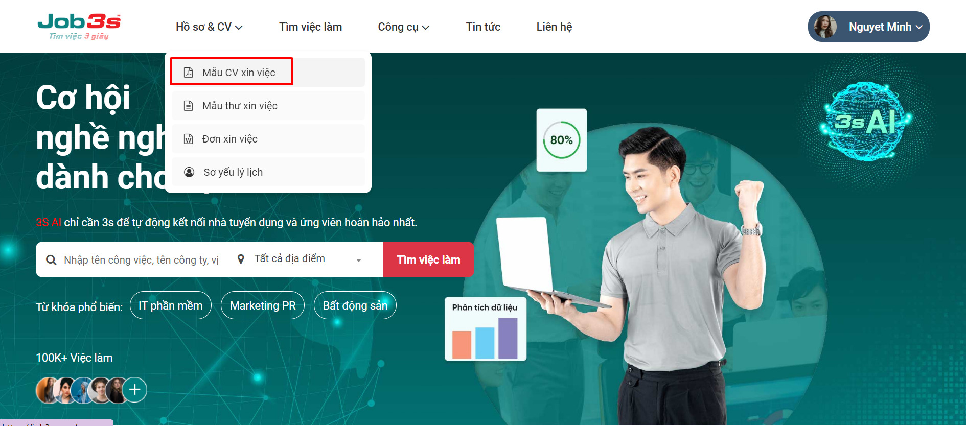 Chọn mục "Mẫu CV xin việc" để lựa chọn mẫu CV phù hợp