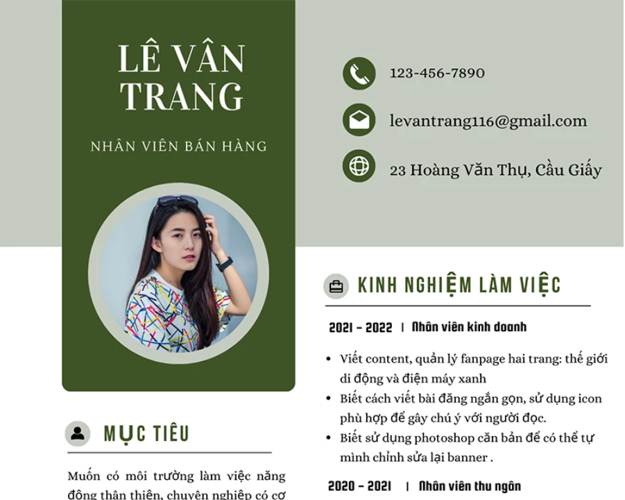 Phần thông tin cá nhân trong CV nhân viên kinh doanh giúp nhà tuyển dụng dễ dàng liên lạc với bạn