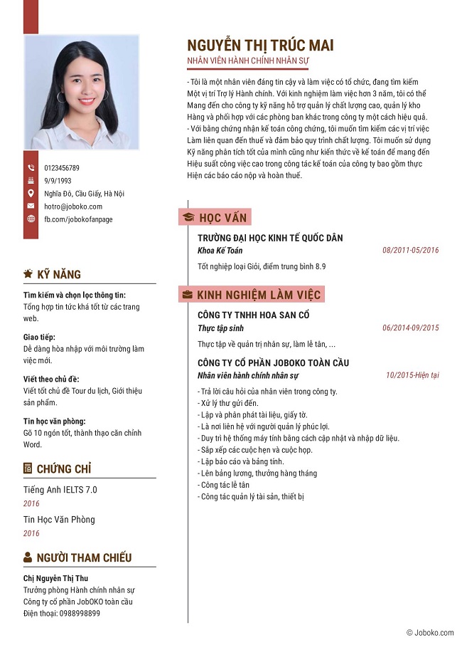 Thông tin cá nhân là phần quan trọng trong CV nhân sự