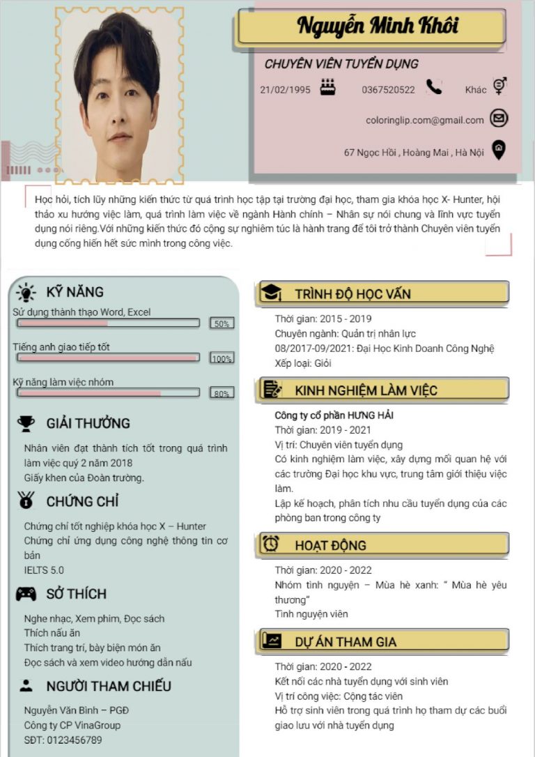 Mẫu CV nhân sự tiếng Việt số 1