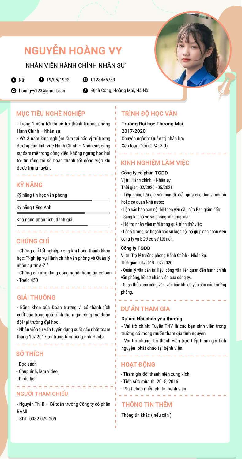 Mẫu CV nhân sự tiếng việt chuyên nghiệp