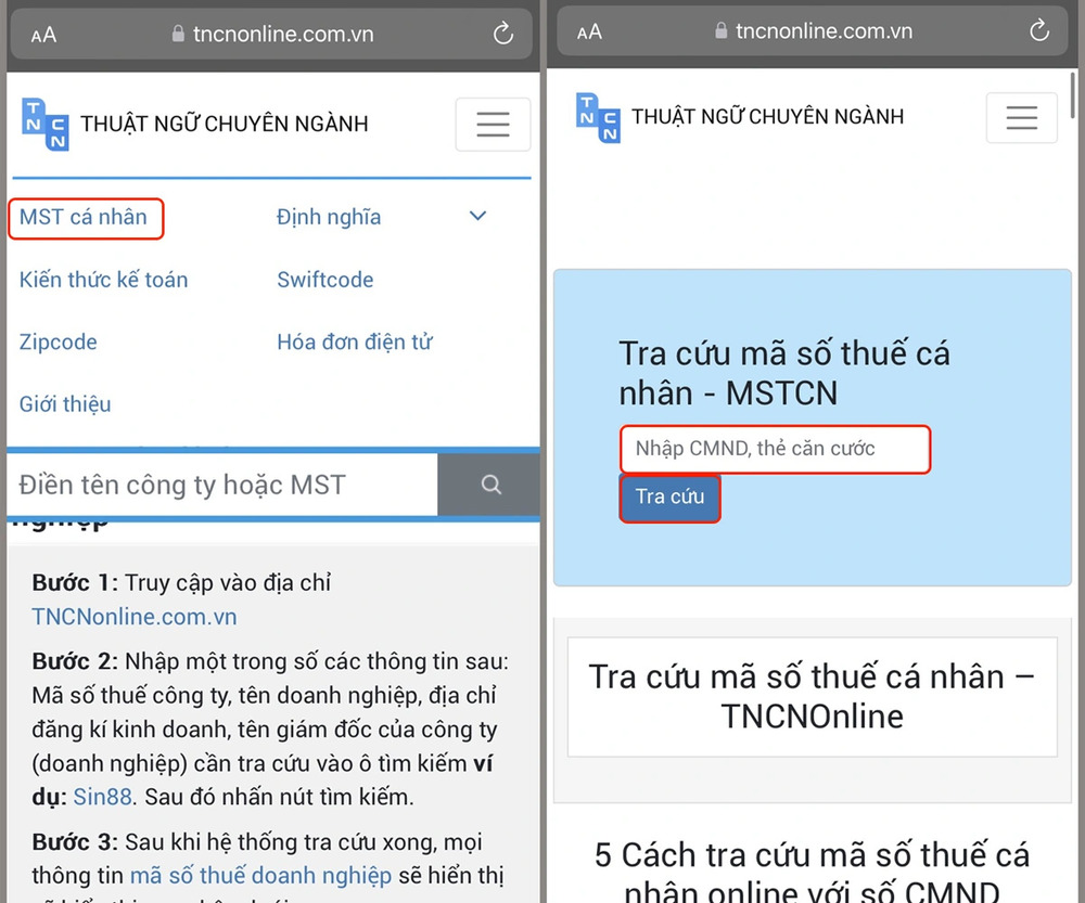 Tra cứu mã số thuế cá nhân tại Website TNCNonline.com.vn