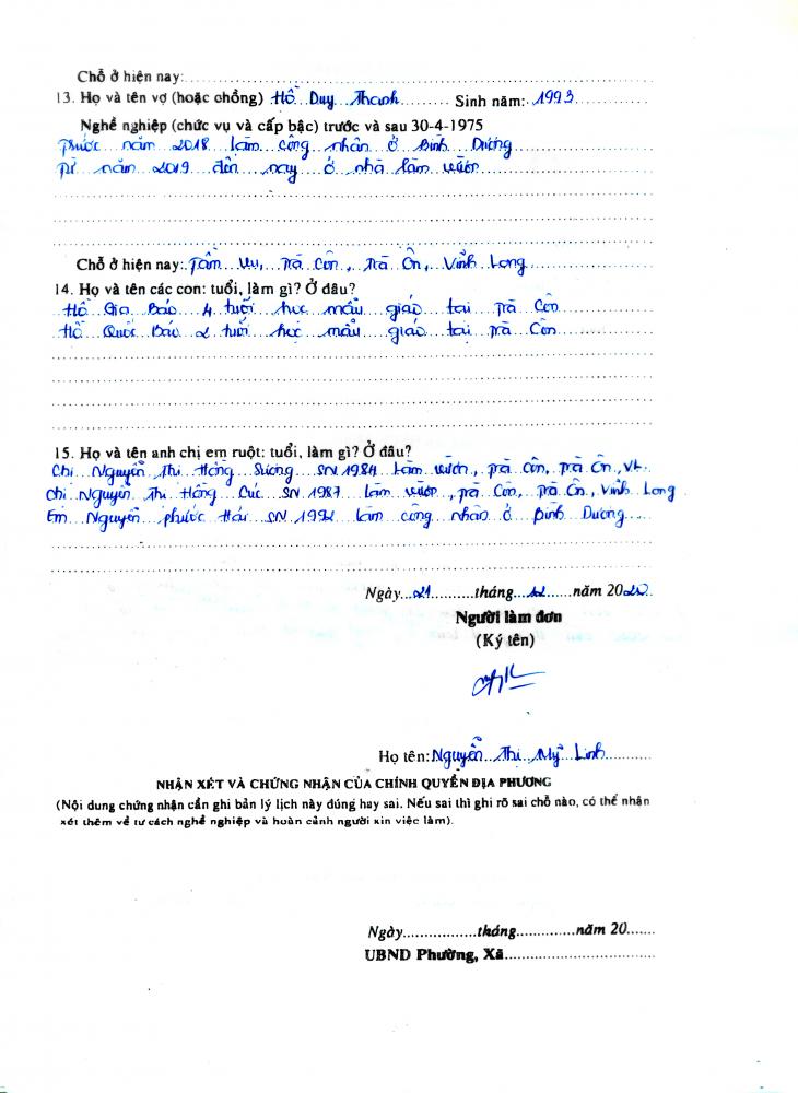 ghi hoàn cảnh gia đình trong sơ yếu lý lịch