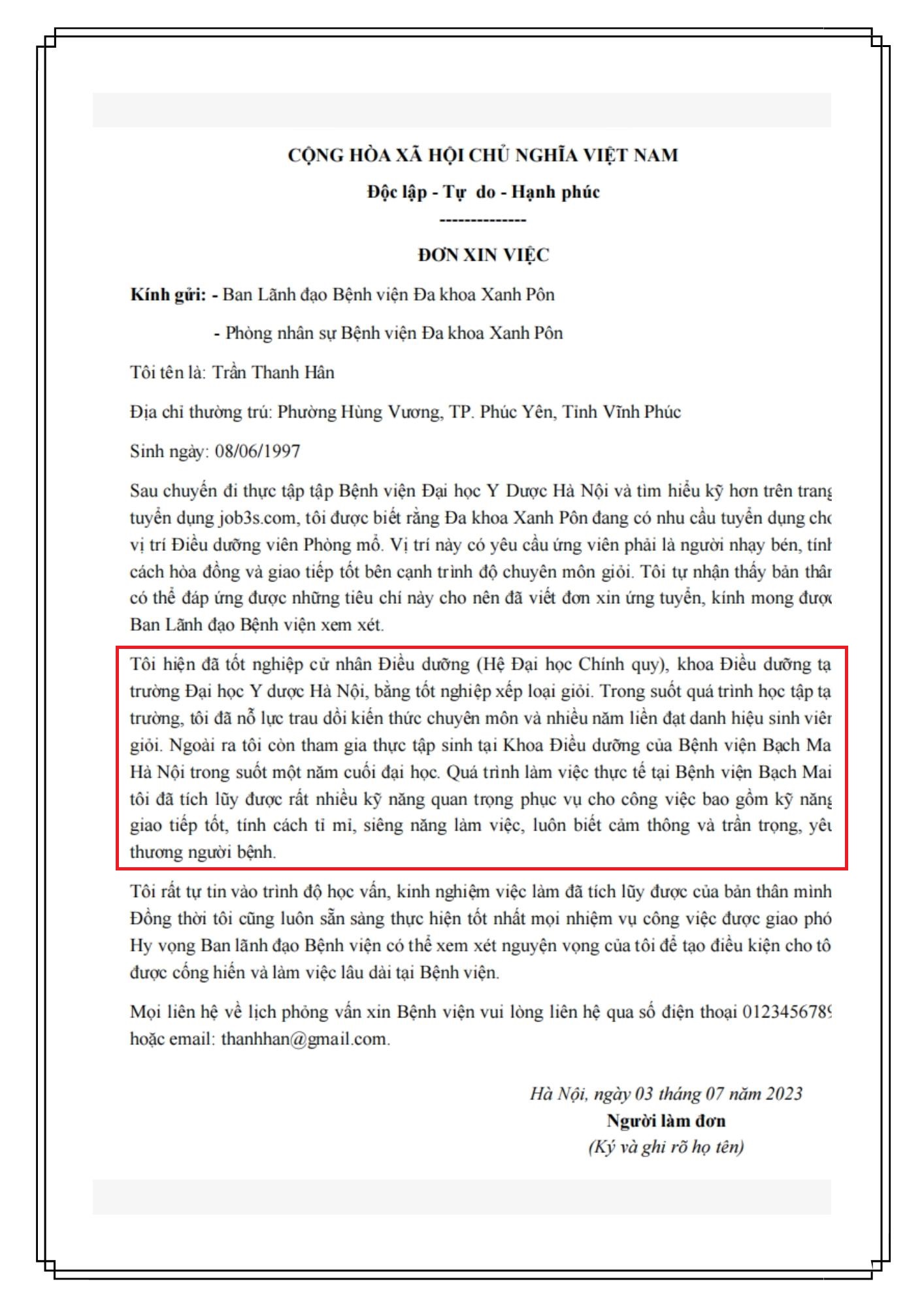 cách ghi nghề nghiệp chuyên môn trong đơn xin việc