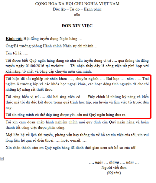 nghề nghiệp chuyên môn trong đơn xin việc