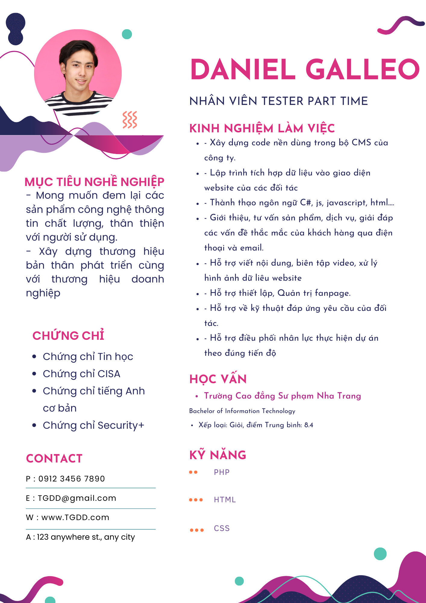 mẫu cv xin việc cho người chưa có kinh nghiệm