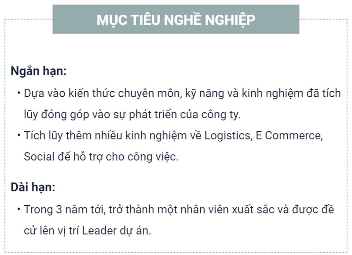 mục tiêu trong cv chưa có kinh nghiệm