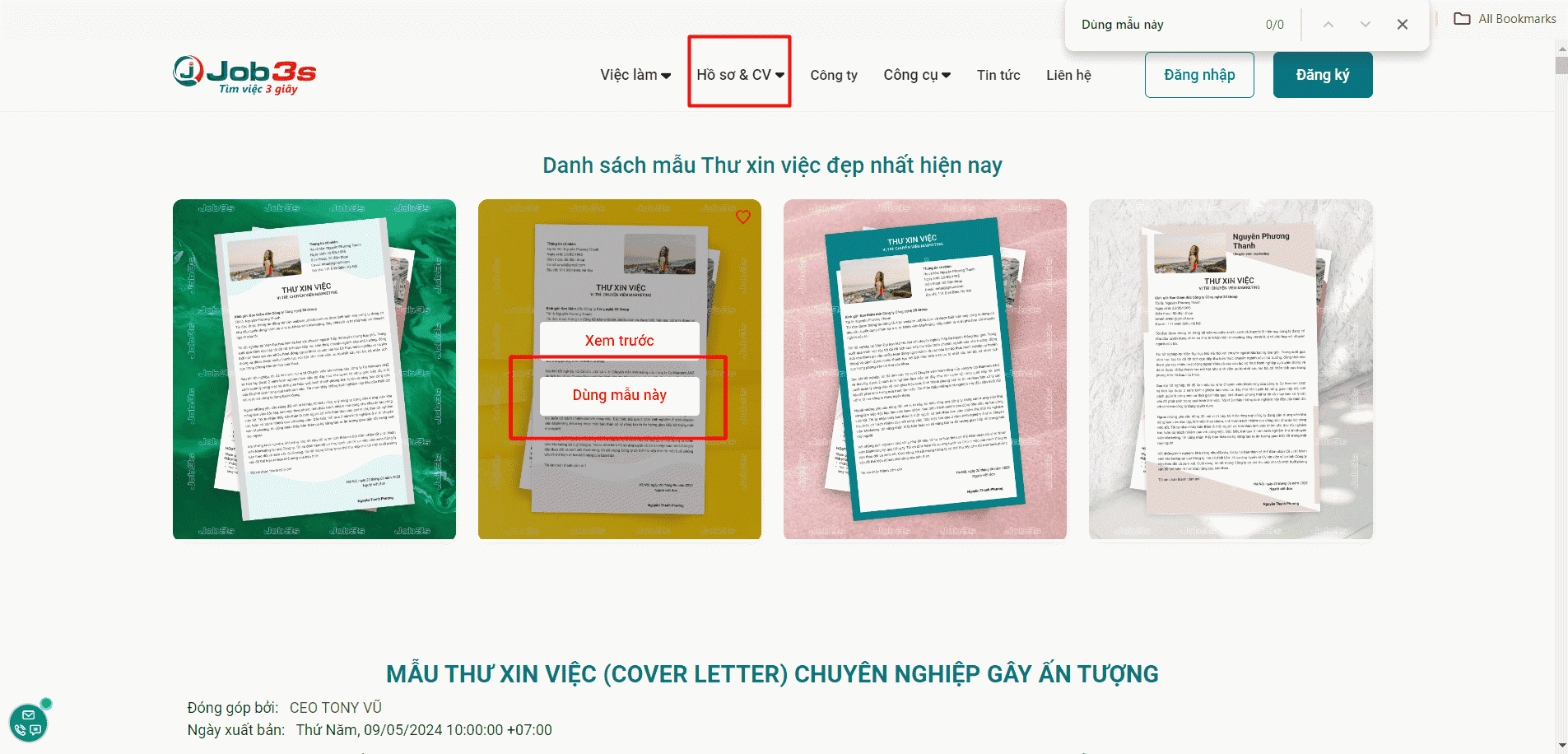Ấn vào “Dùng mẫu này” để sử dụng mẫu thư mà bạn mong muốn