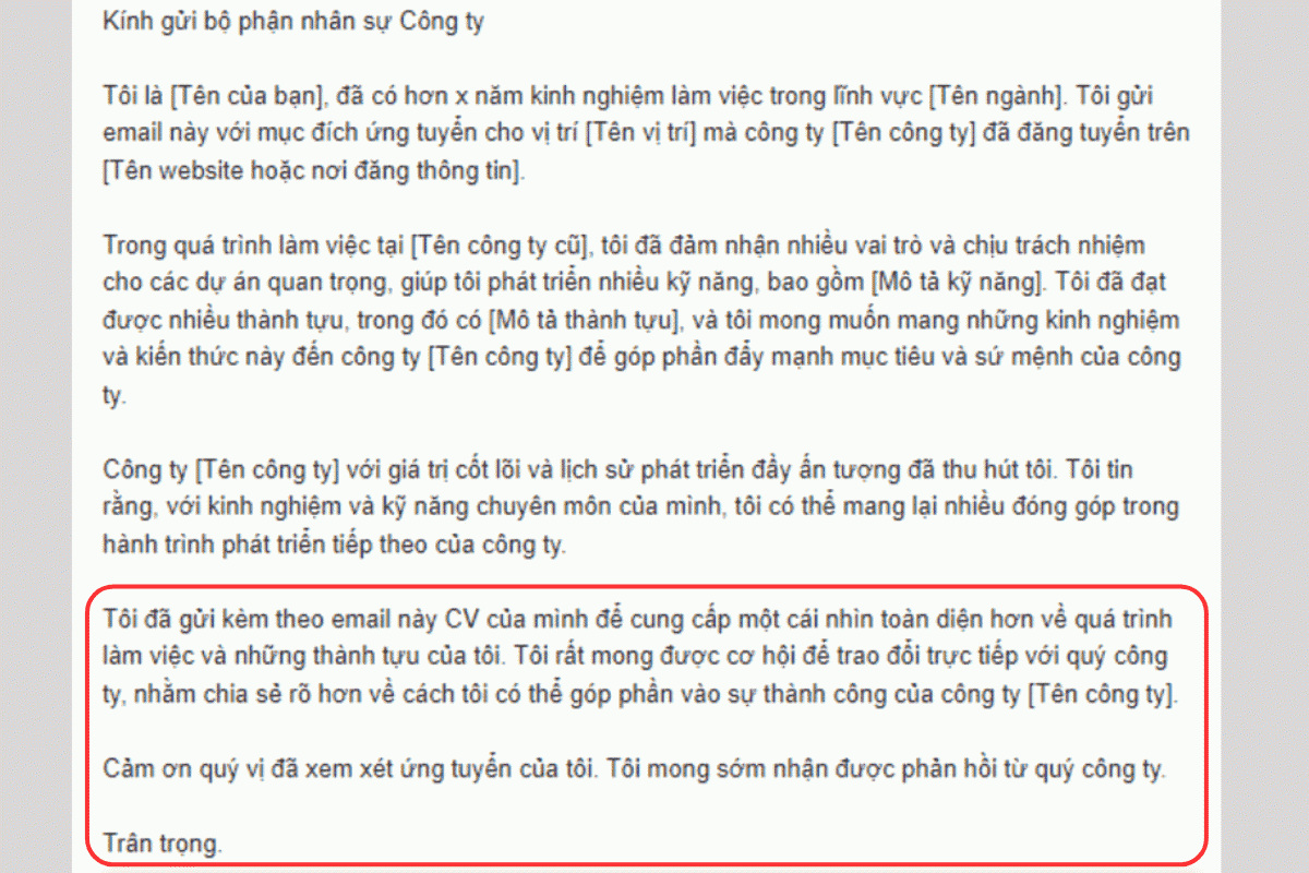 Mẫu thư xin việc chuyên nghiệp sẽ có phần lời cảm ơn nhà tuyển dụng