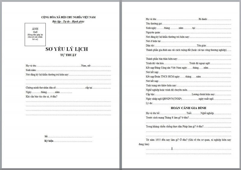 Bạn có thể sử dụng mẫu sơ yếu lý lịch tự thuật