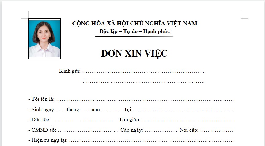 Tải mẫu đơn xin việc có dán ảnh chuyên nghiệp mới nhất